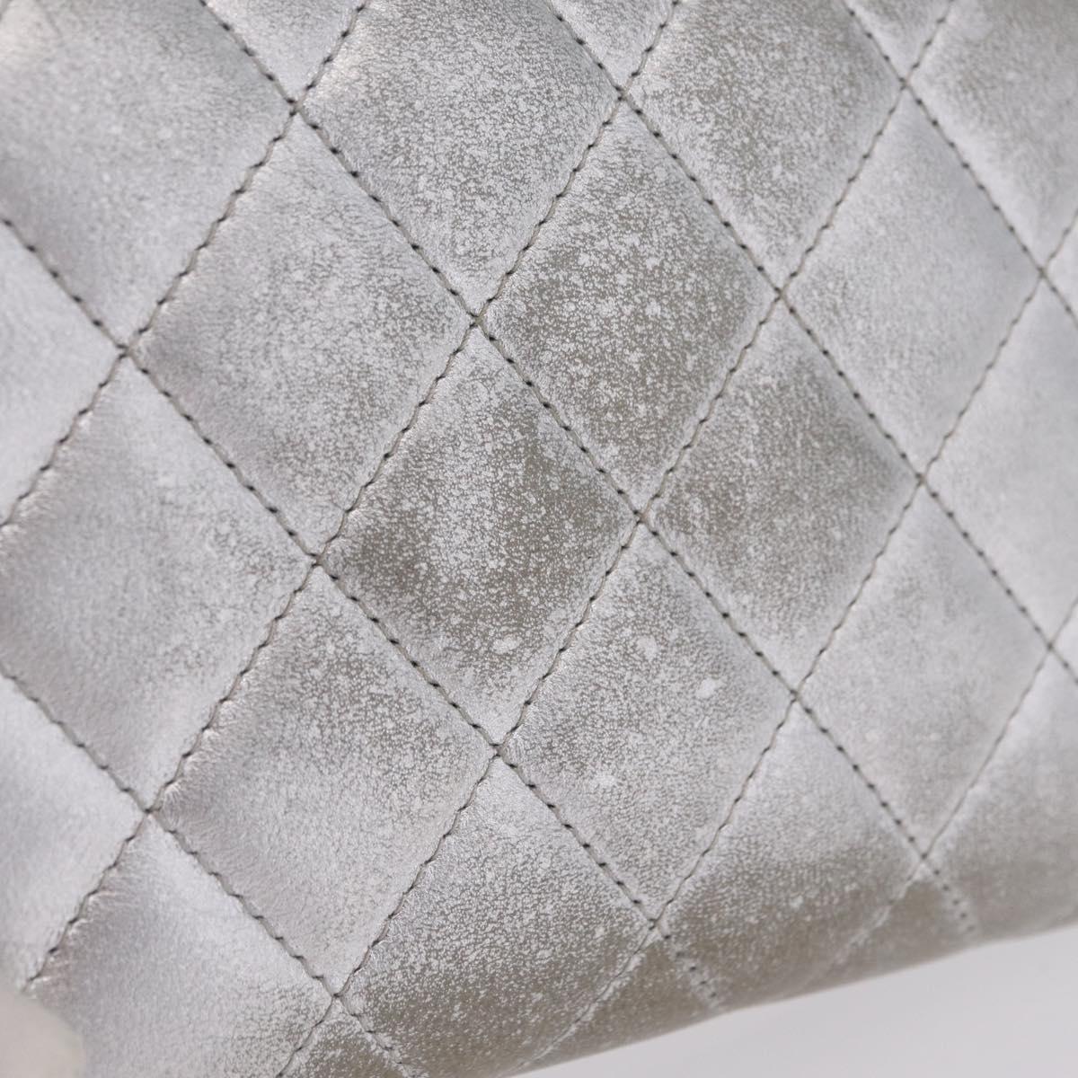 CHANEL Matelasse Long Wallet Lamb Skin Silver CC Auth 208350
