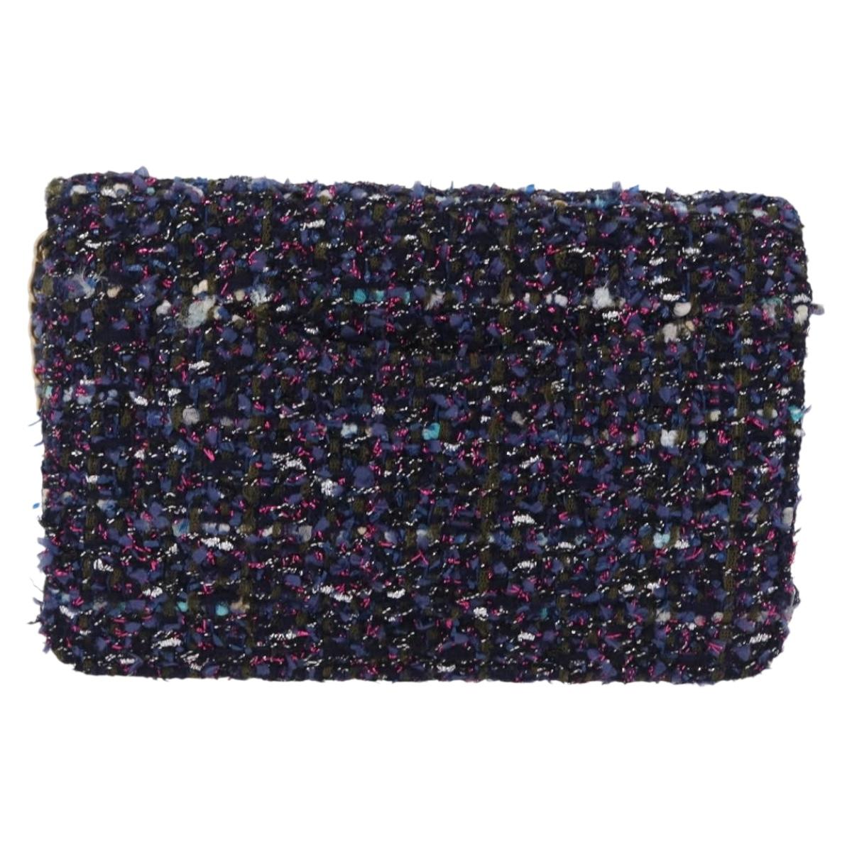 CHANEL Chain wallet Shoulder Bag Tweed Navy Gold CC Auth 208352SAM