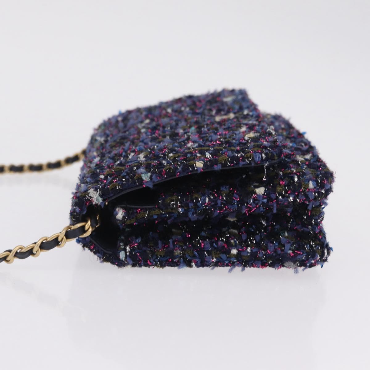 CHANEL Chain wallet Shoulder Bag Tweed Navy Gold CC Auth 208352SAM