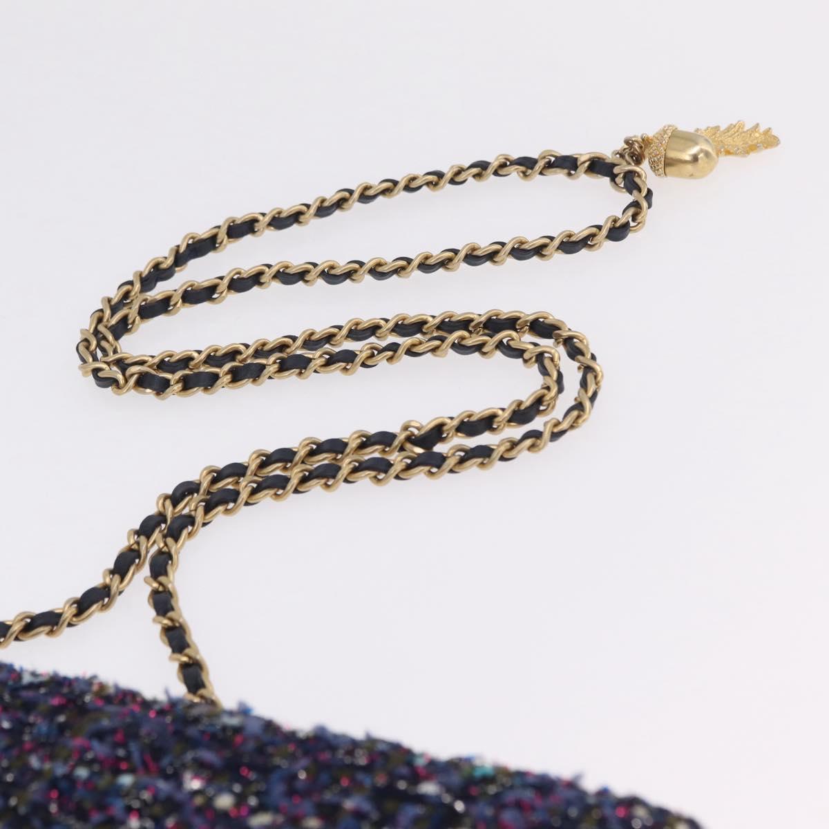 CHANEL Chain wallet Shoulder Bag Tweed Navy Gold CC Auth 208352SAM