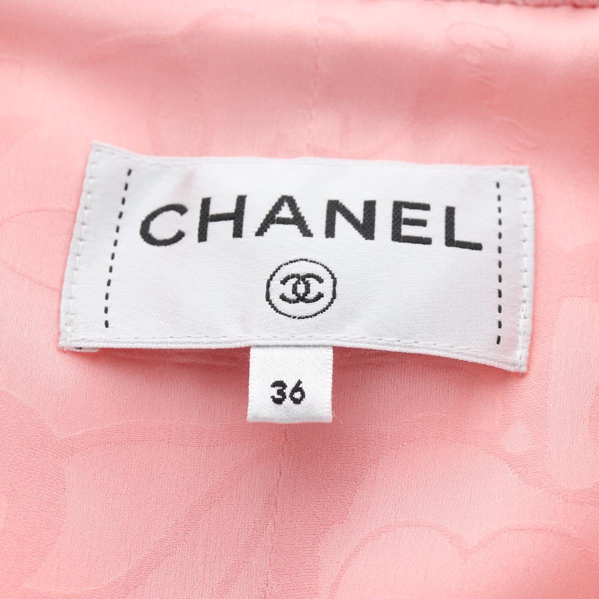 CHANEL One Piece Dress Tweed 36 Pink CC Auth 208357M