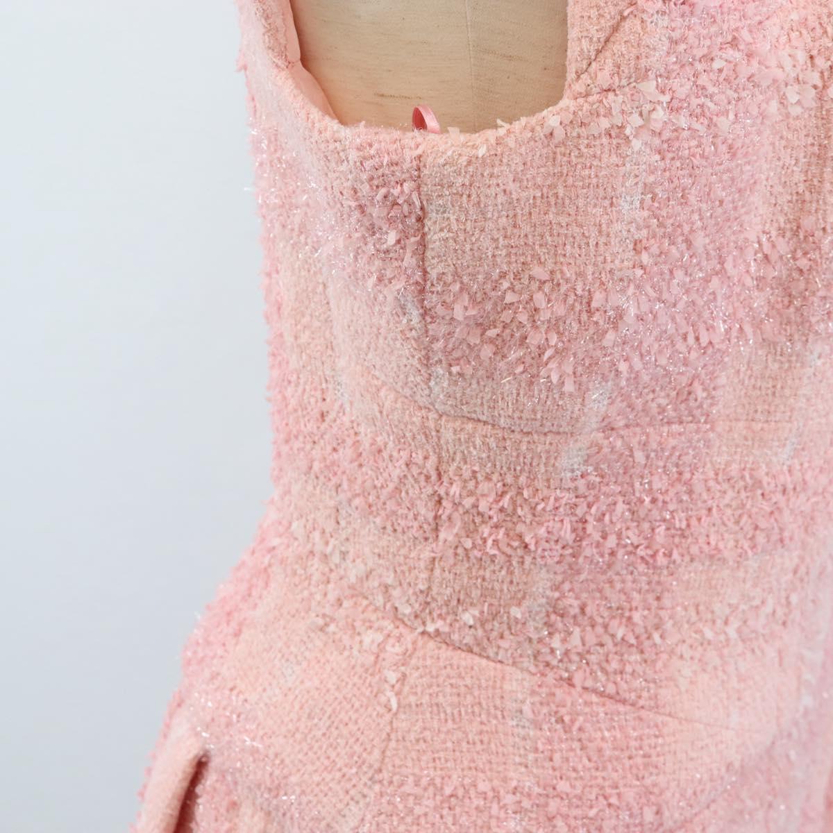 CHANEL One Piece Dress Tweed 36 Pink CC Auth 208357M