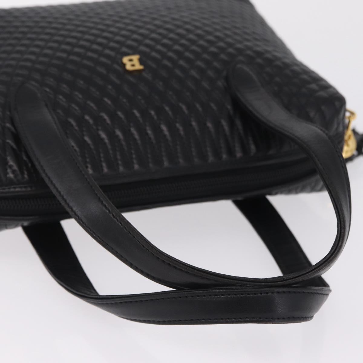 Bally Hand Bag Leather Black Gold Auth 208371A