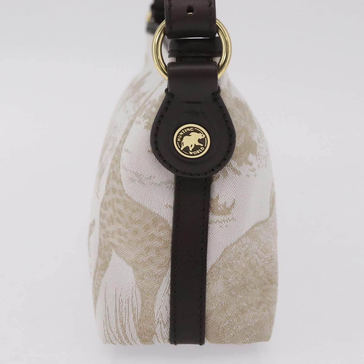 HUNTING WORLD Shoulder Bag Canvas Beige Gold Auth 208372