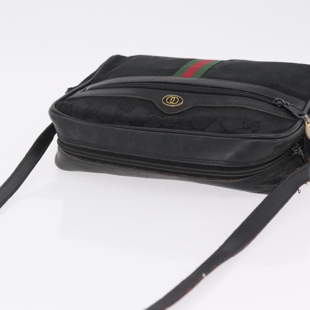 GUCCI GG Canvas Web Sherry Line Shoulder Bag Black Gold Auth 208373