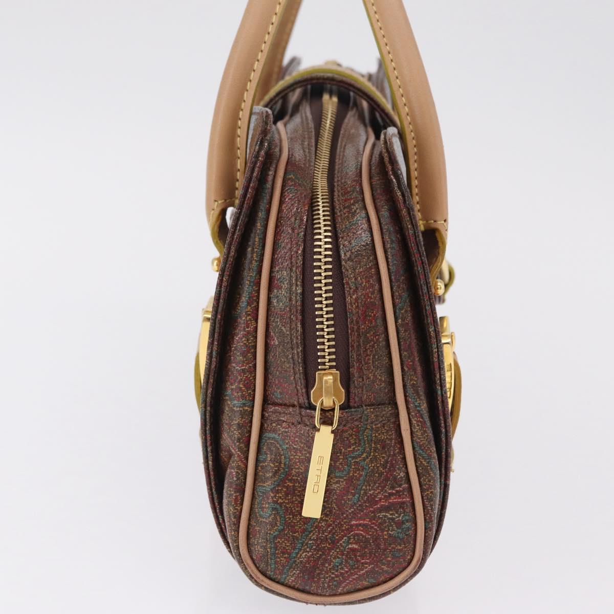 ETRO Hand Bag PVC Canvas Brown Gold Auth 208375V