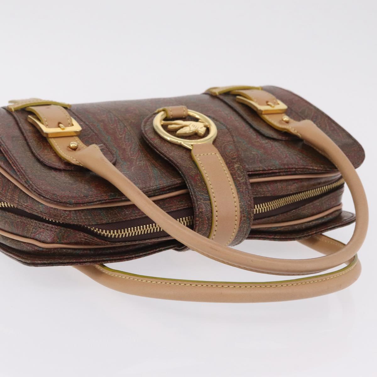 ETRO Hand Bag PVC Canvas Brown Gold Auth 208375V