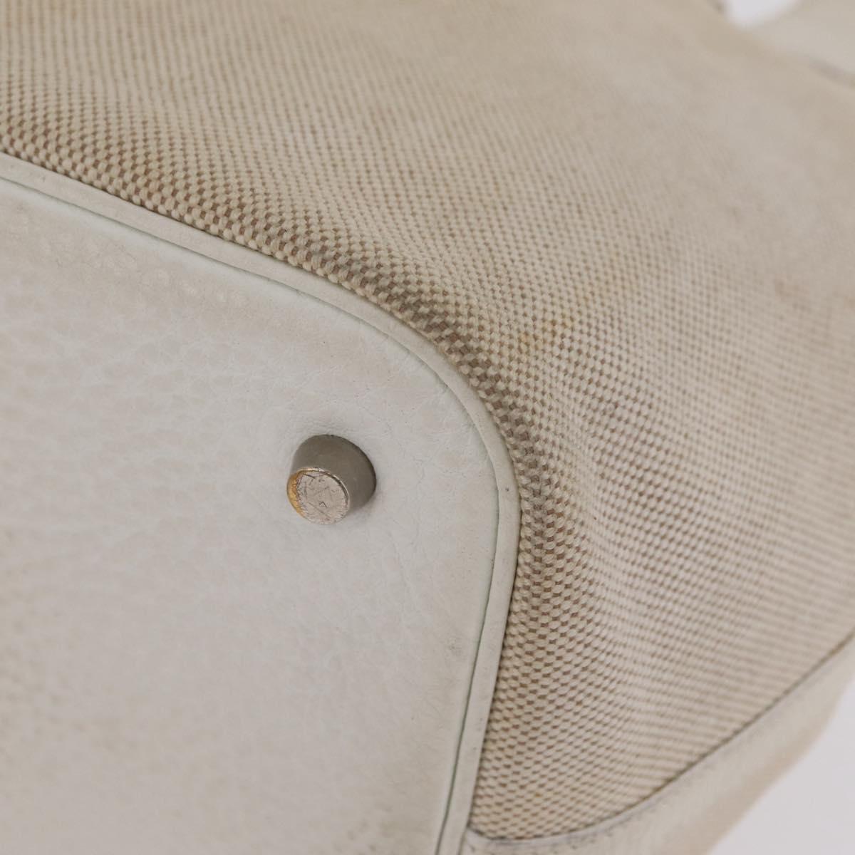 HERMES Picotan MM Hand Bag Canvas Beige Silver Auth 208376