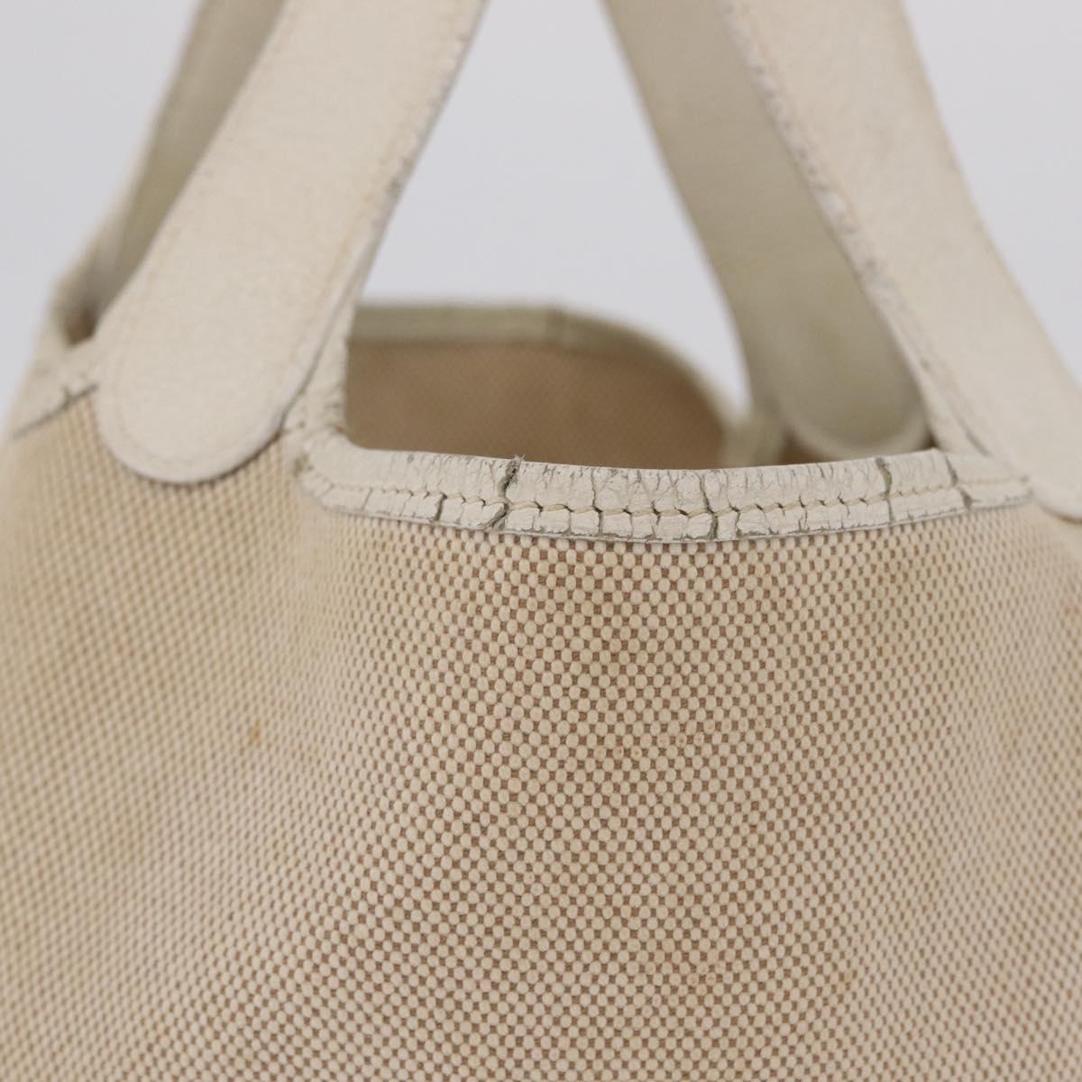 HERMES Picotan MM Hand Bag Canvas Beige Silver Auth 208376