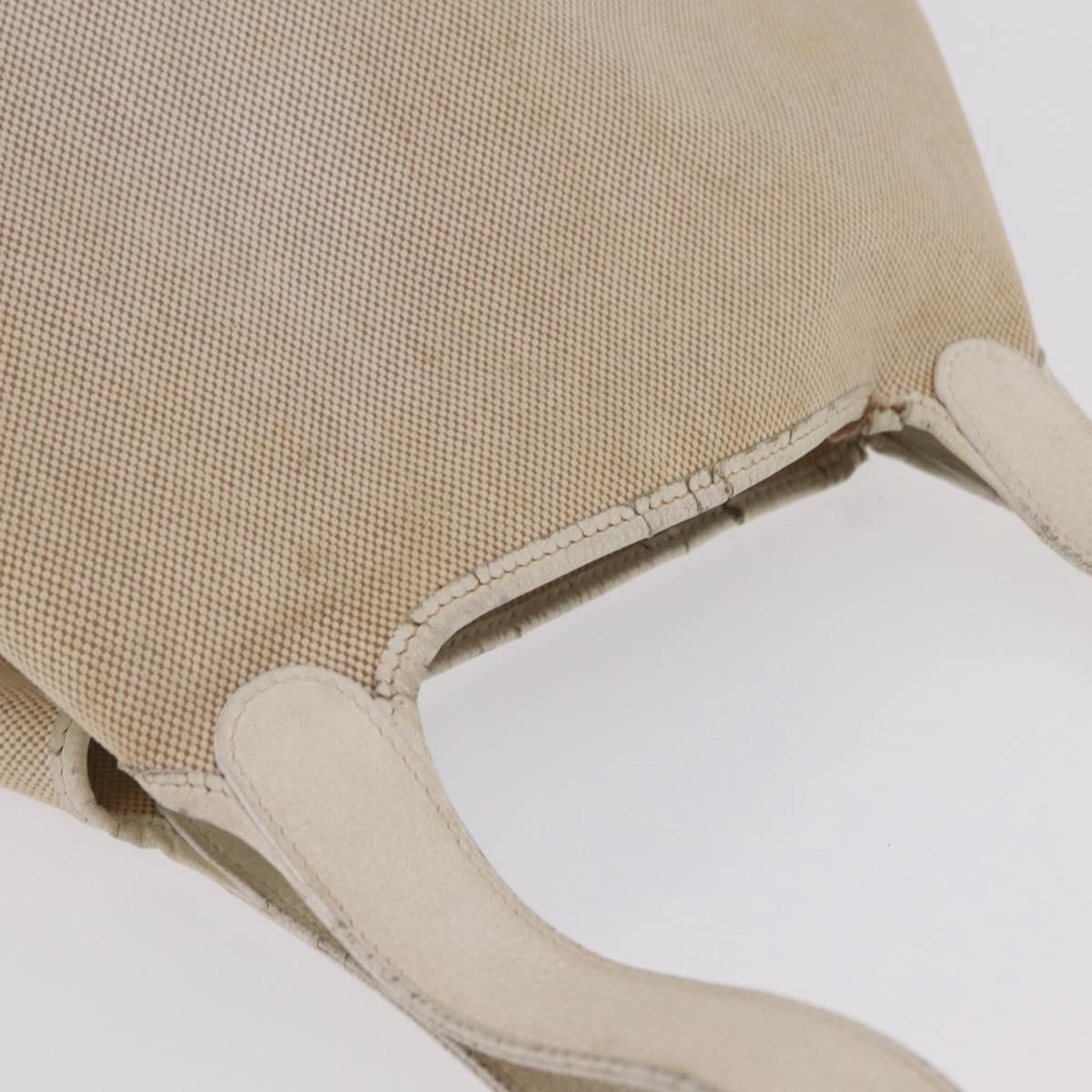 HERMES Picotan MM Hand Bag Canvas Beige Silver Auth 208376