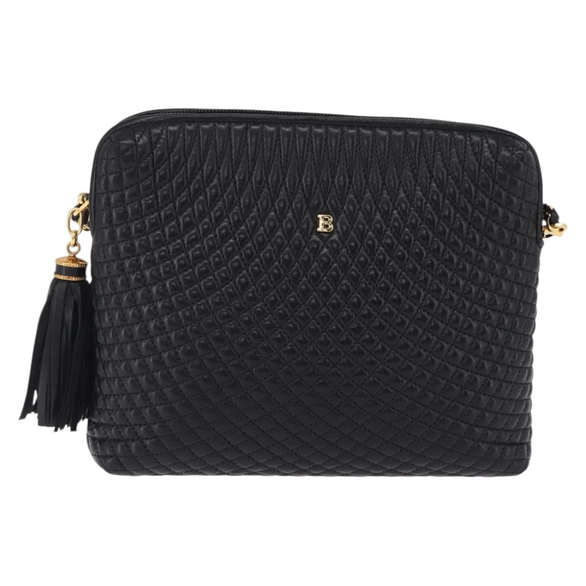 Bally Chain Shoulder Bag Leather Black Gold Auth 208381A