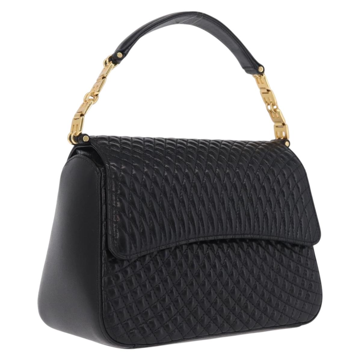 Bally Hand Bag Leather Black Gold Tone Auth 208384V