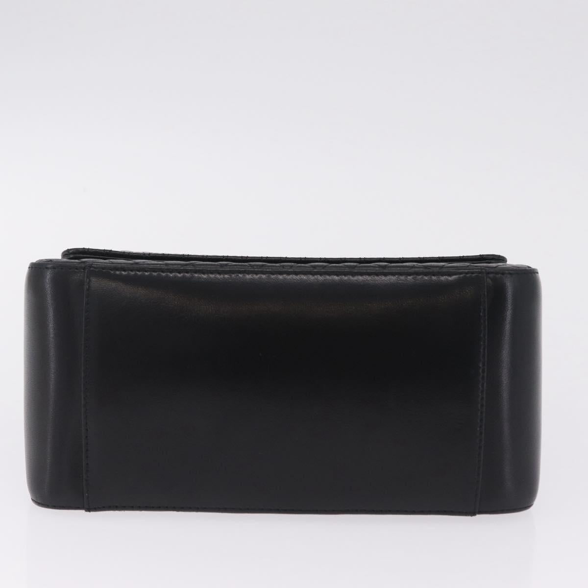 Bally Hand Bag Leather Black Gold Tone Auth 208384V