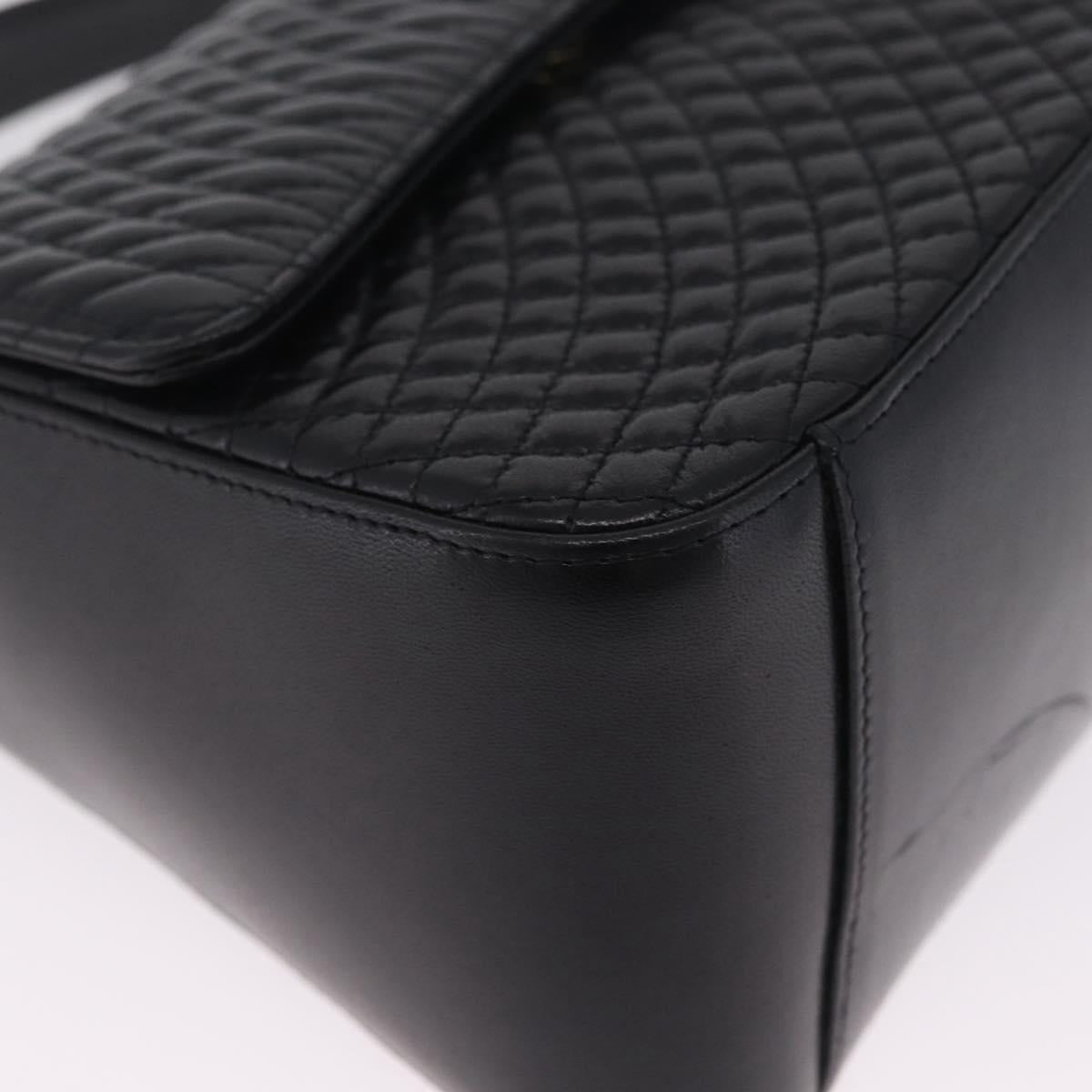 Bally Hand Bag Leather Black Gold Tone Auth 208384V