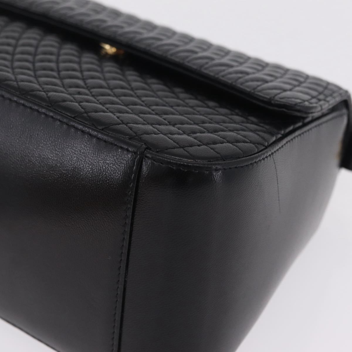 Bally Hand Bag Leather Black Gold Tone Auth 208384V