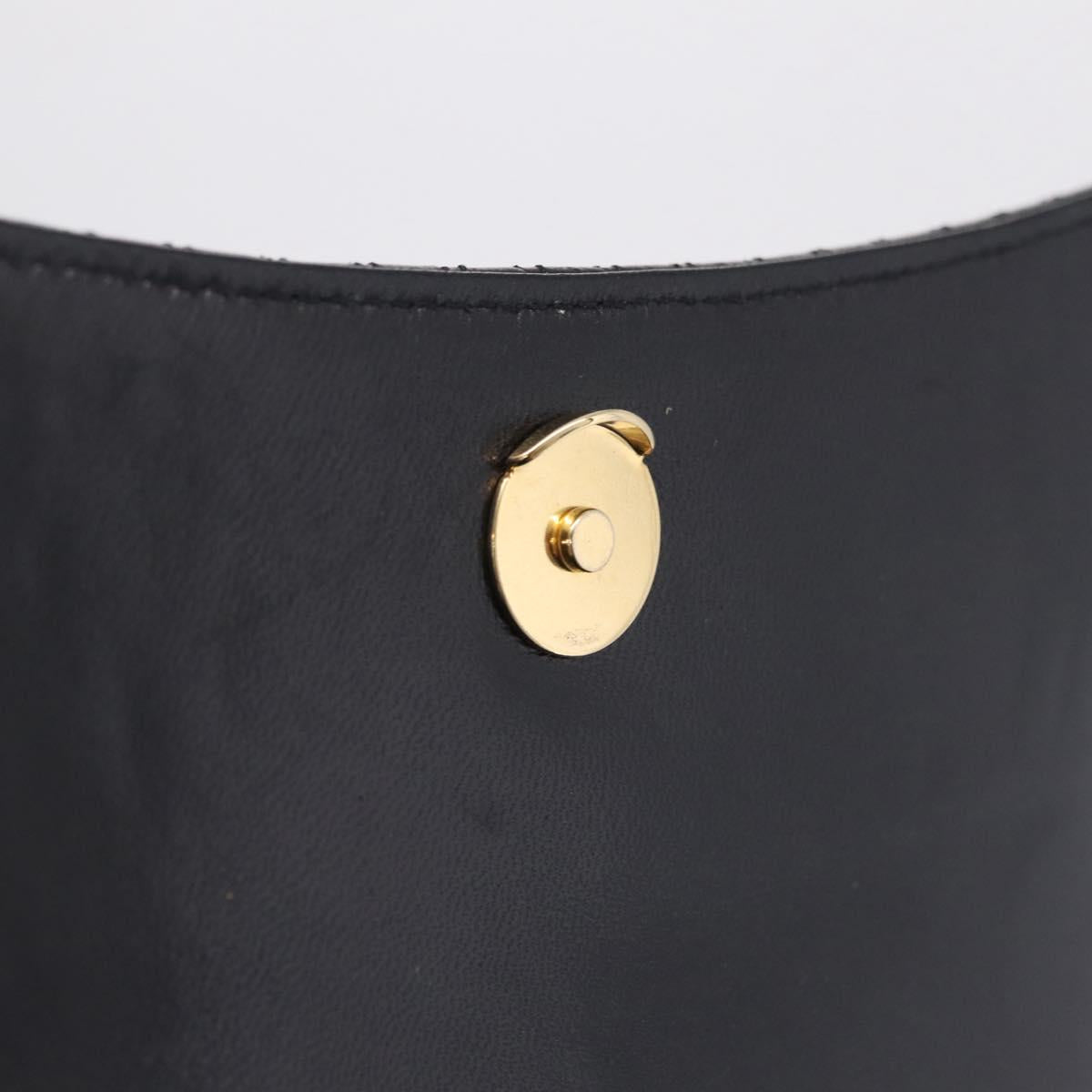 Bally Hand Bag Leather Black Gold Tone Auth 208384V