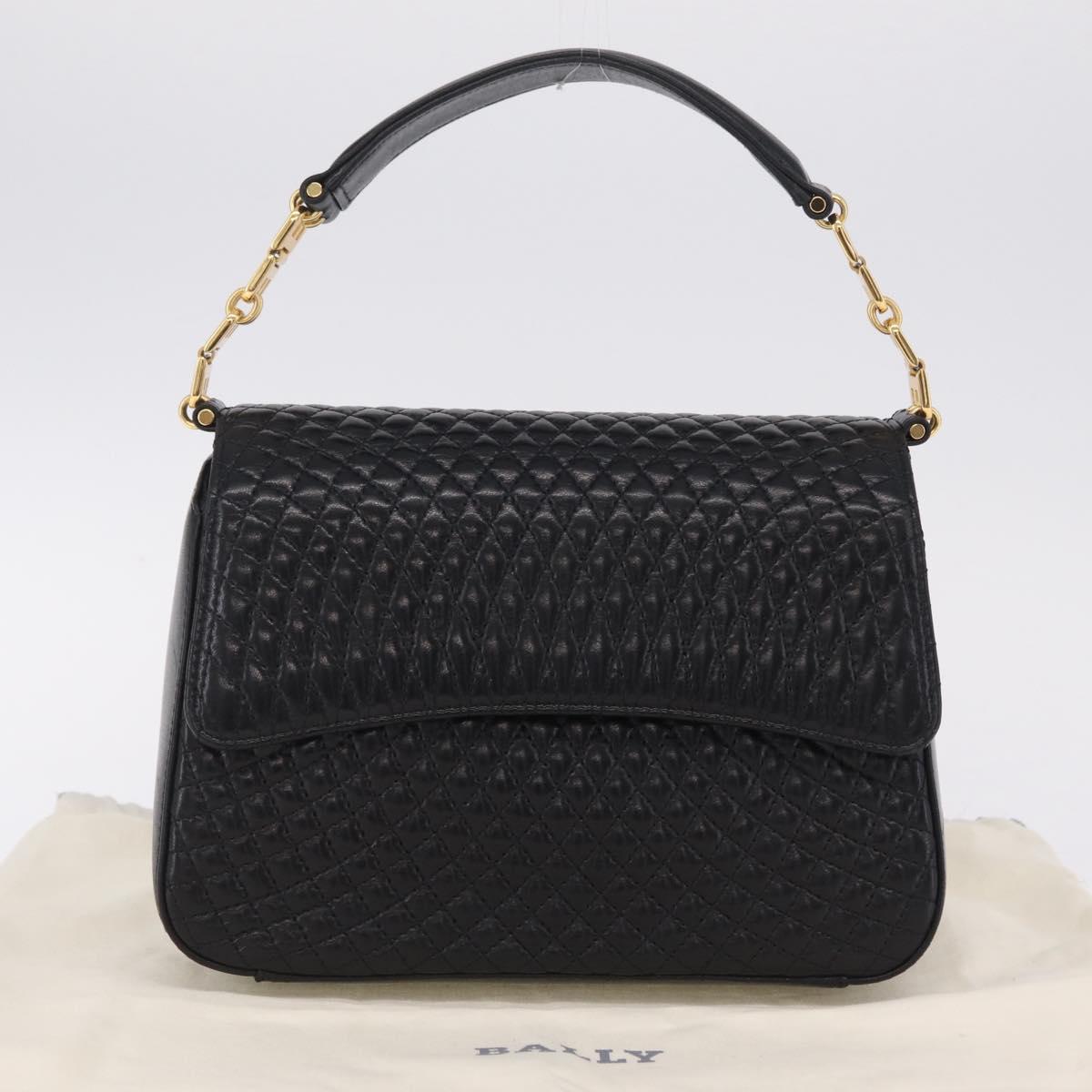Bally Hand Bag Leather Black Gold Tone Auth 208384V