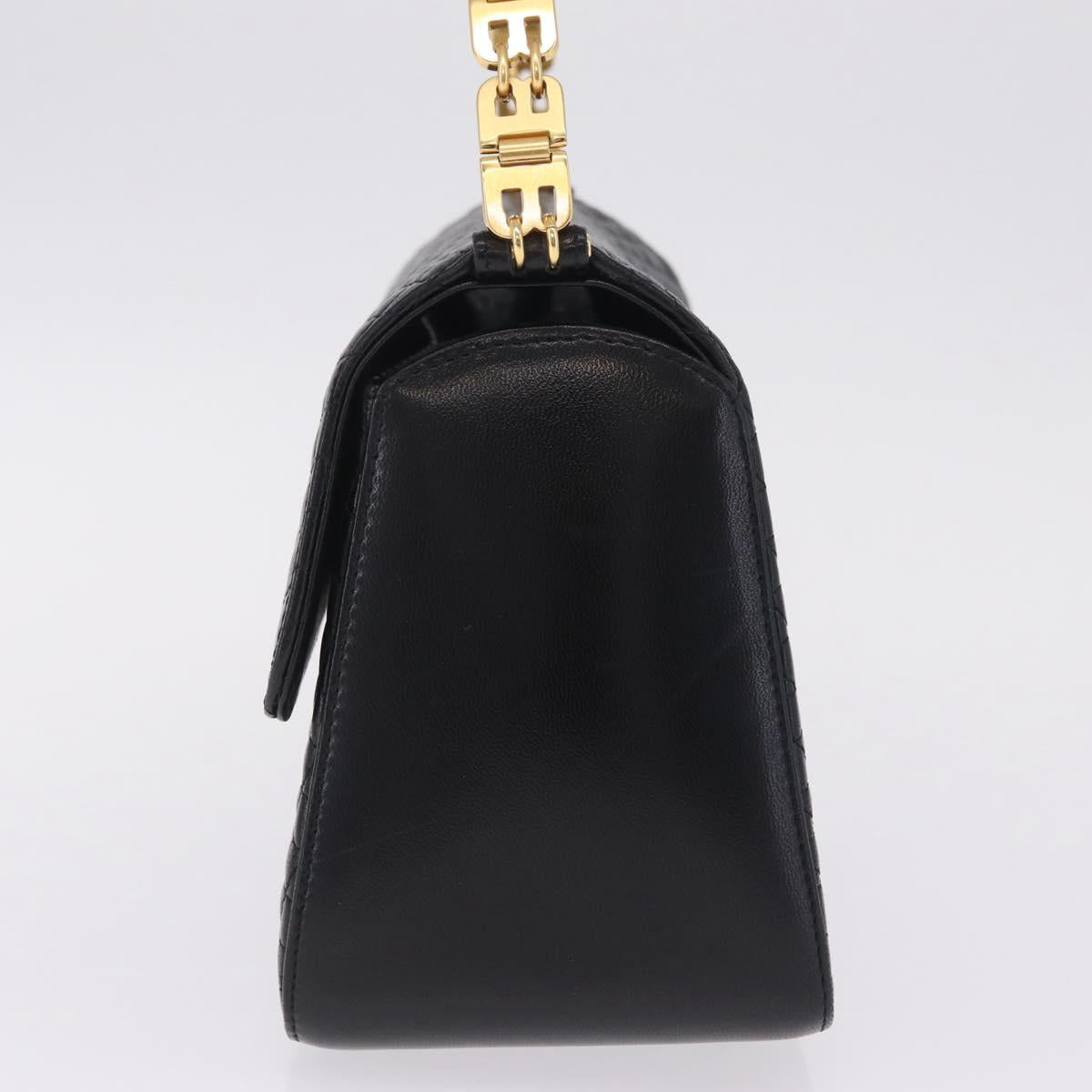 Bally Hand Bag Leather Black Gold Tone Auth 208384V