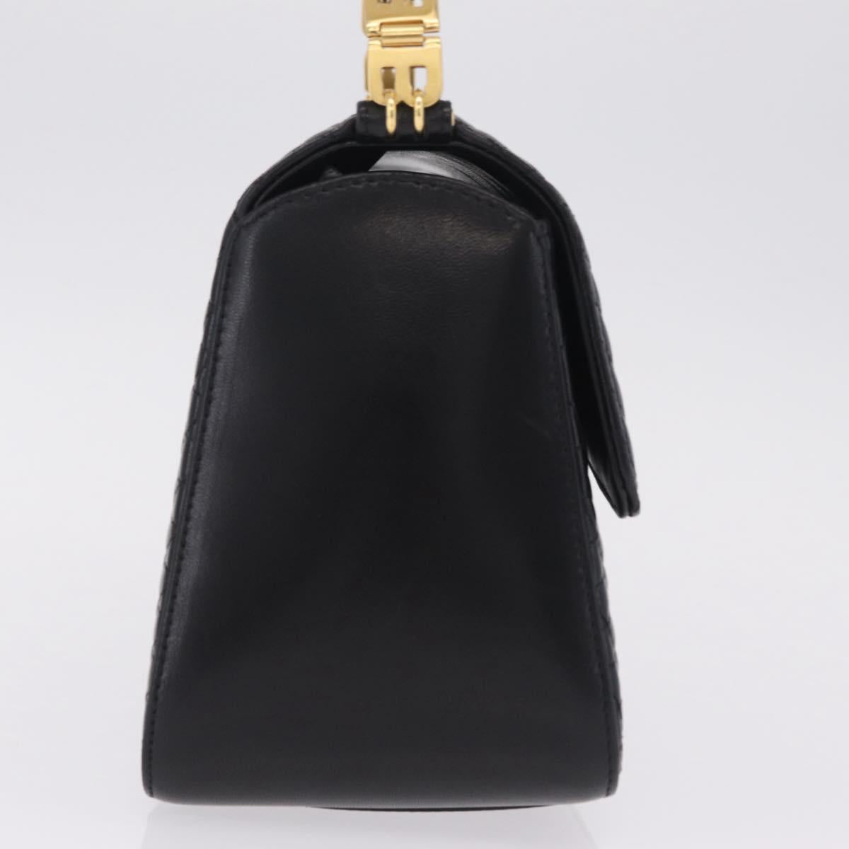 Bally Hand Bag Leather Black Gold Tone Auth 208384V