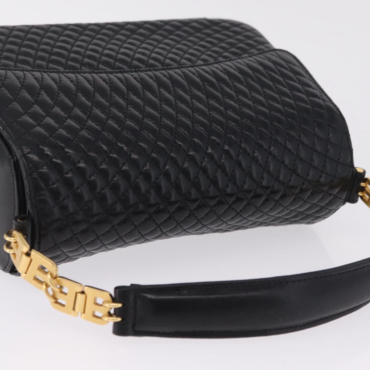 Bally Hand Bag Leather Black Gold Tone Auth 208384V