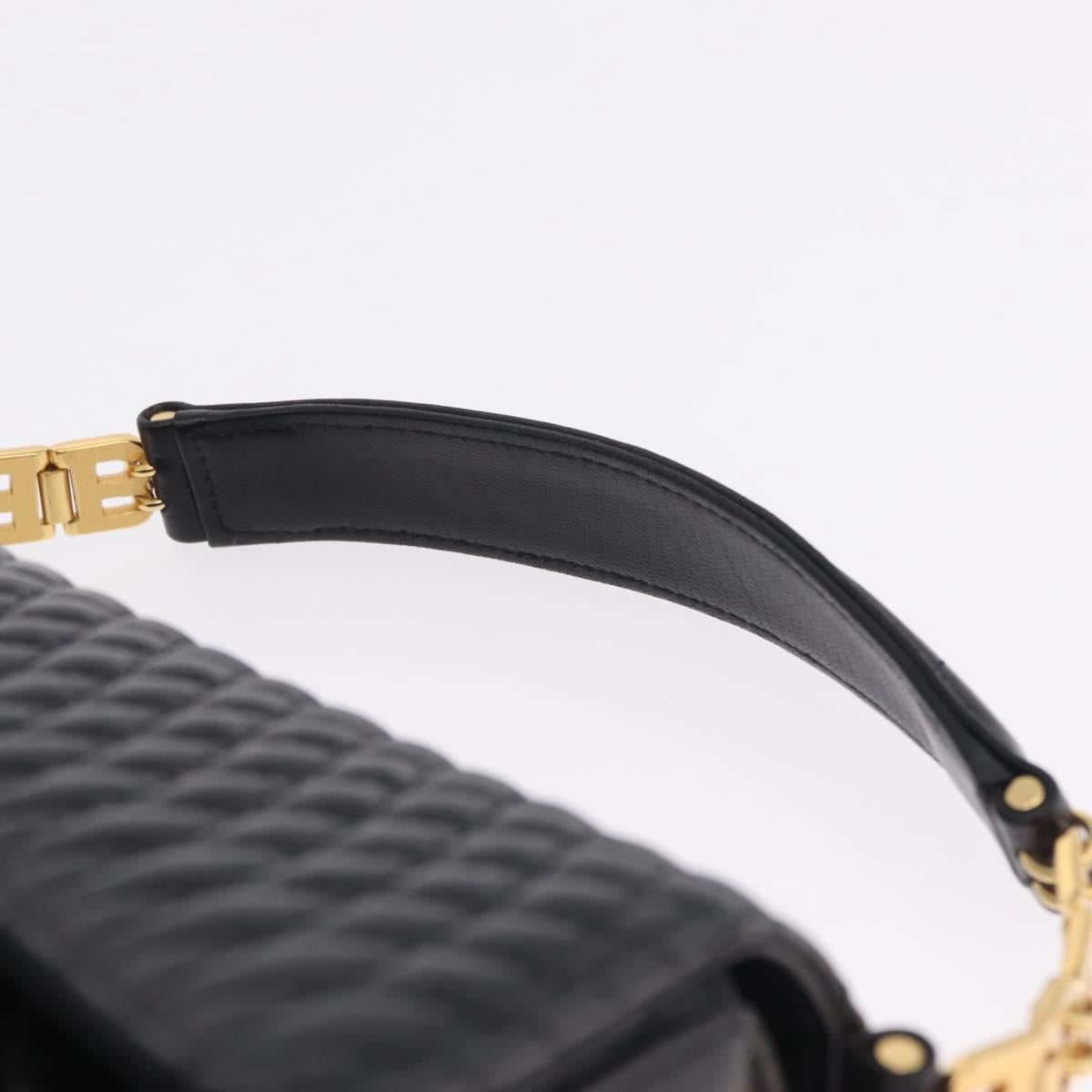 Bally Hand Bag Leather Black Gold Tone Auth 208384V