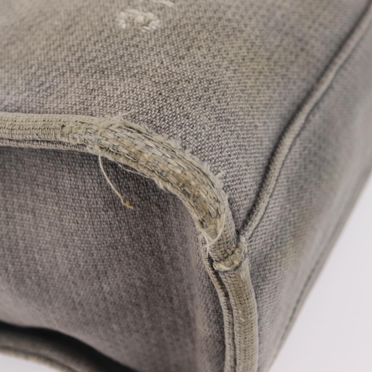CHANEL Chain Deauville Tote Bag Canvas Gray Silver CC Auth 208386