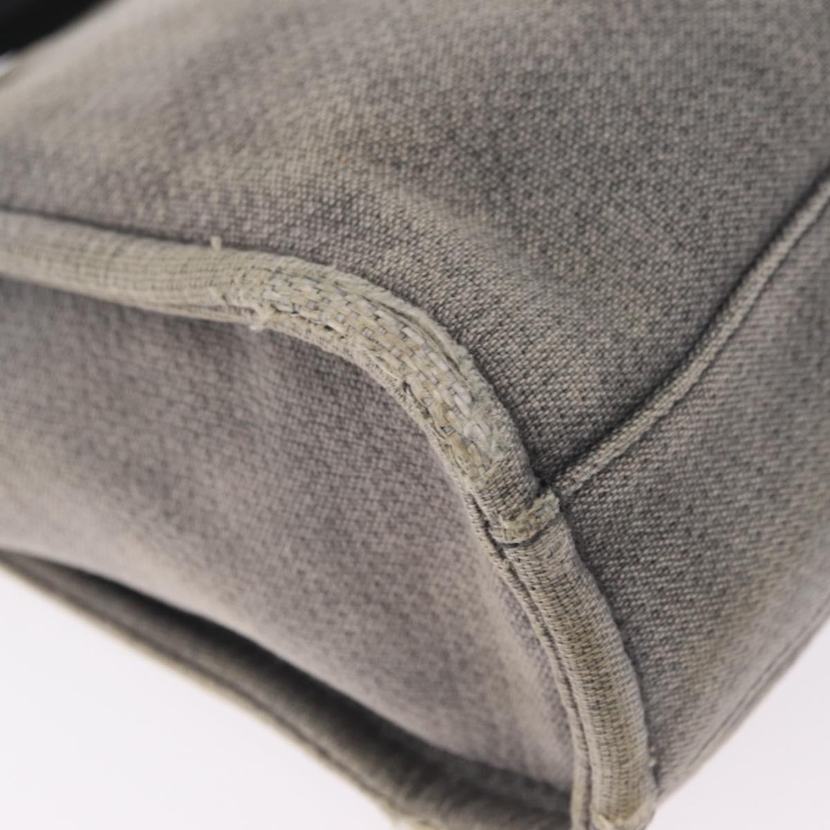 CHANEL Chain Deauville Tote Bag Canvas Gray Silver CC Auth 208386