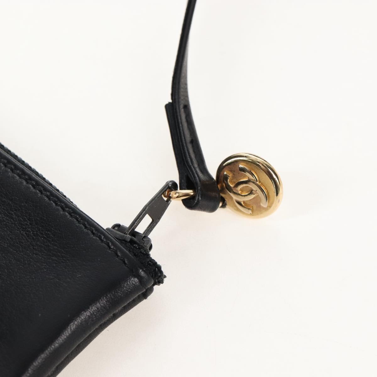 CHANEL Shoulder Bag Lamb Skin Black Gold CC Auth 208393V