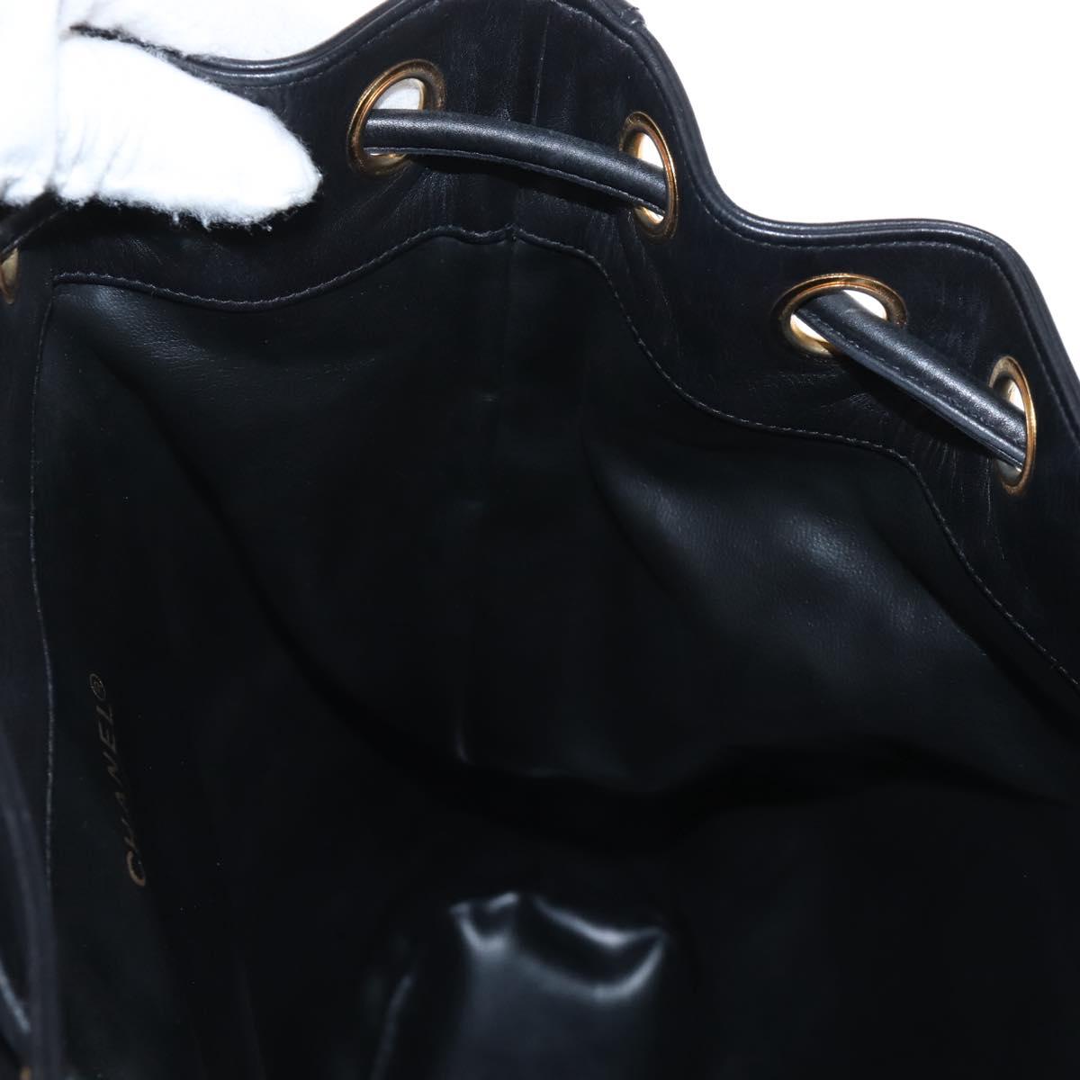 CHANEL Shoulder Bag Lamb Skin Black Gold CC Auth 208393V