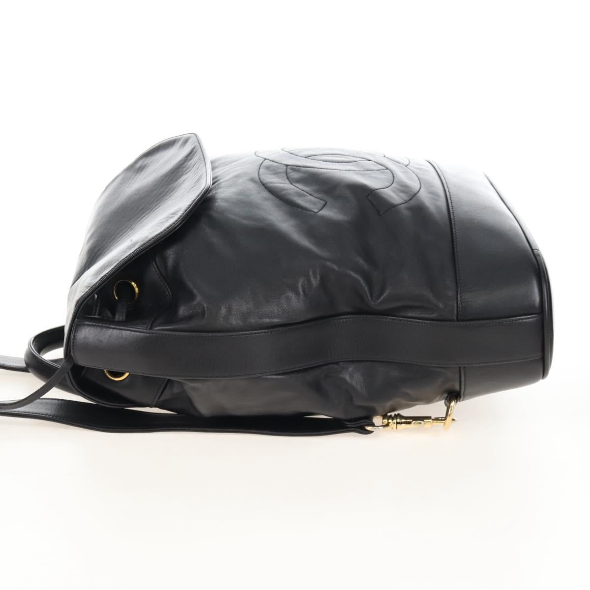 CHANEL Shoulder Bag Lamb Skin Black Gold CC Auth 208393V
