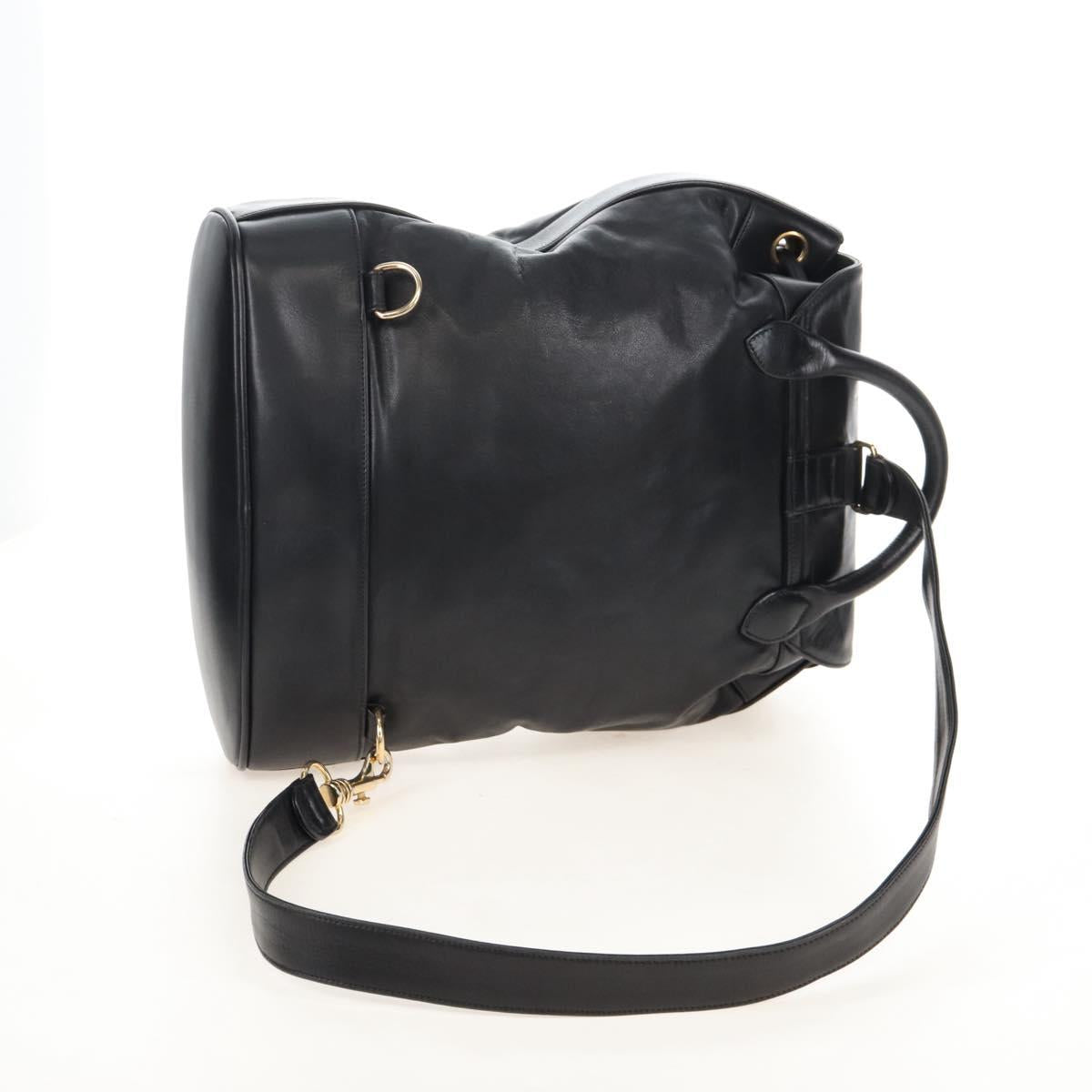 CHANEL Shoulder Bag Lamb Skin Black Gold CC Auth 208393V