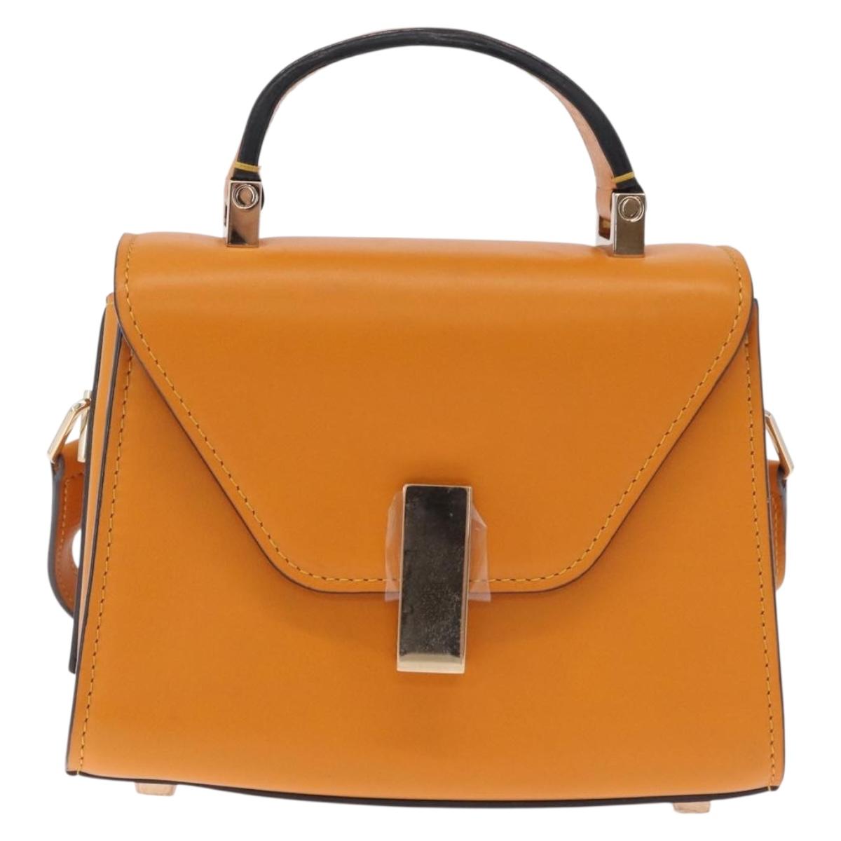 Valextra Micro Igide Hand Bag Leather 2way Orange Silver Auth 208395V