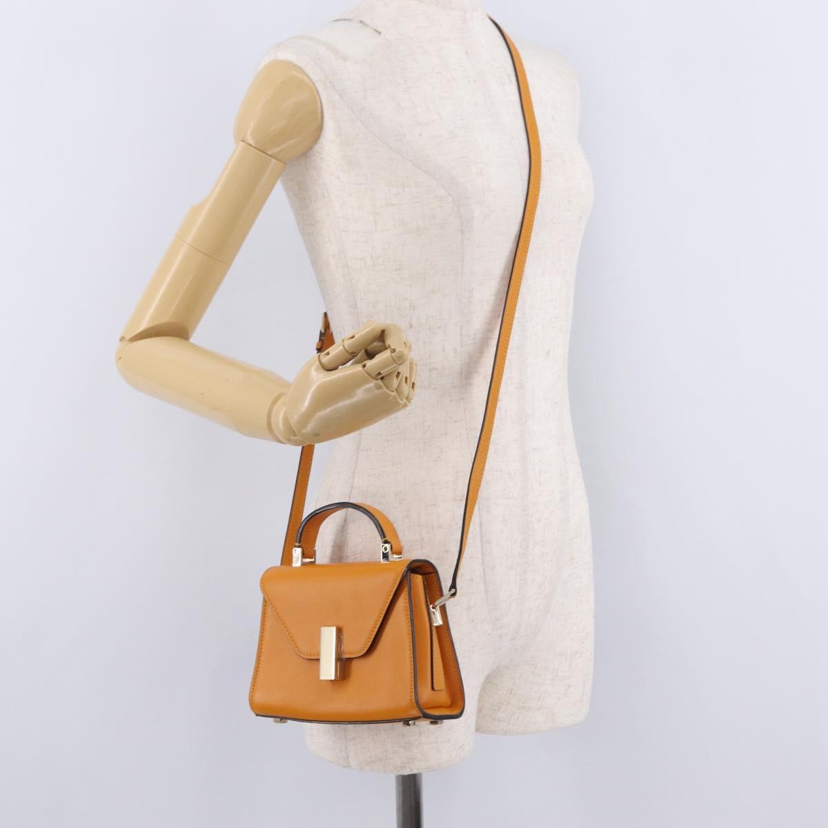 Valextra Micro Igide Hand Bag Leather 2way Orange Silver Auth 208395V