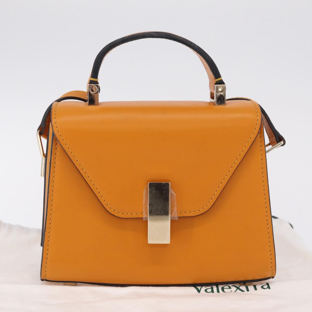 Valextra Micro Igide Hand Bag Leather 2way Orange Silver Auth 208395V
