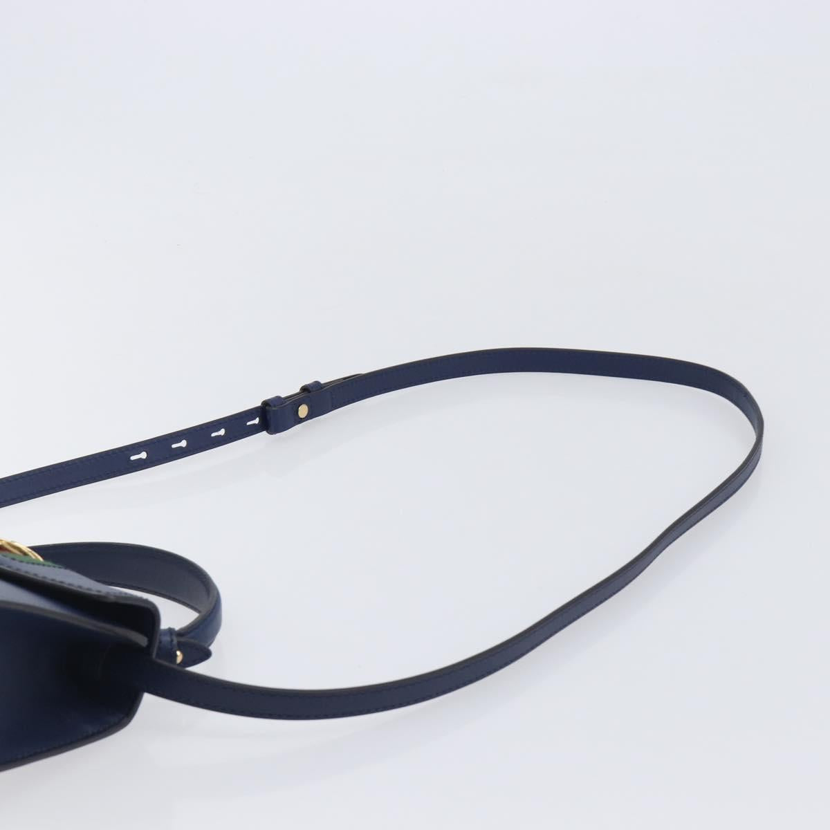GUCCI Silvi Web Sherry Line Hand Bag Leather 2way Navy Gold 470270 Auth 208399V