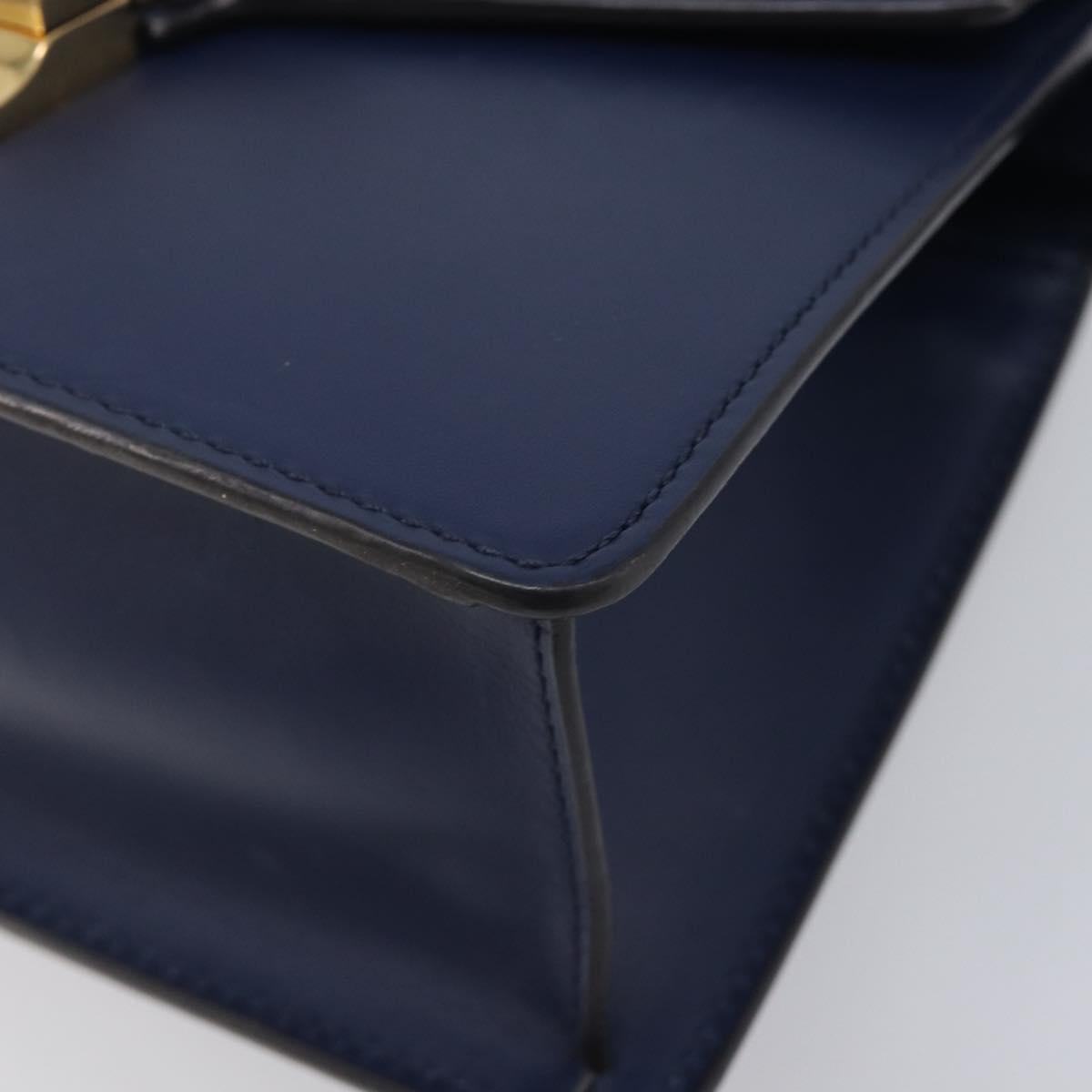 GUCCI Silvi Web Sherry Line Hand Bag Leather 2way Navy Gold 470270 Auth 208399V