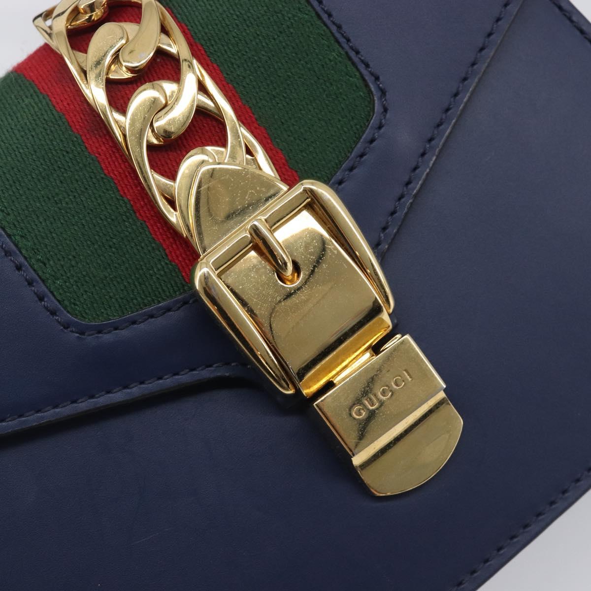 GUCCI Silvi Web Sherry Line Hand Bag Leather 2way Navy Gold 470270 Auth 208399V
