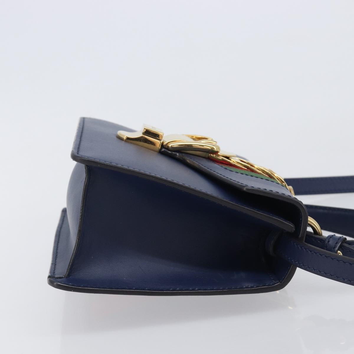 GUCCI Silvi Web Sherry Line Hand Bag Leather 2way Navy Gold 470270 Auth 208399V