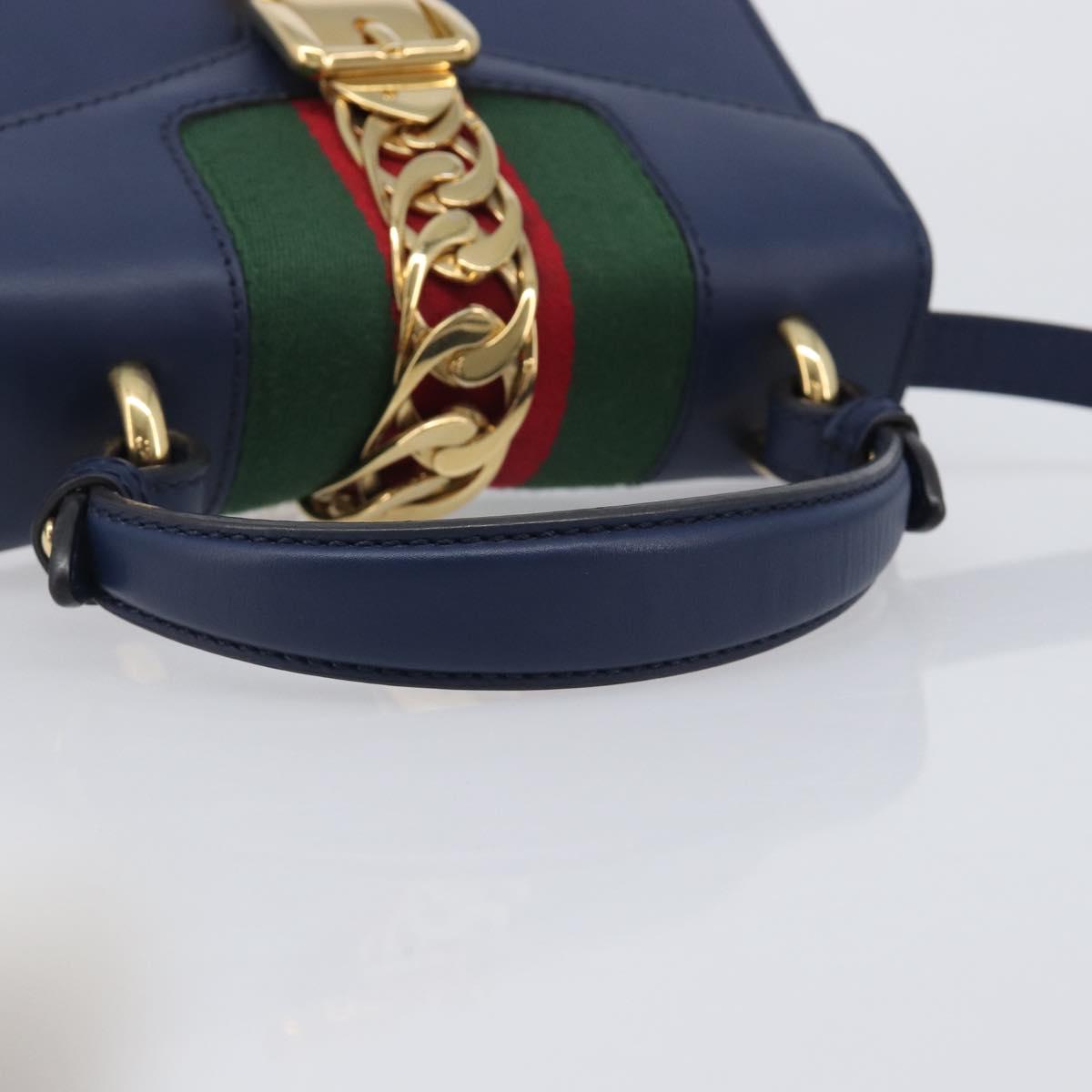 GUCCI Silvi Web Sherry Line Hand Bag Leather 2way Navy Gold 470270 Auth 208399V