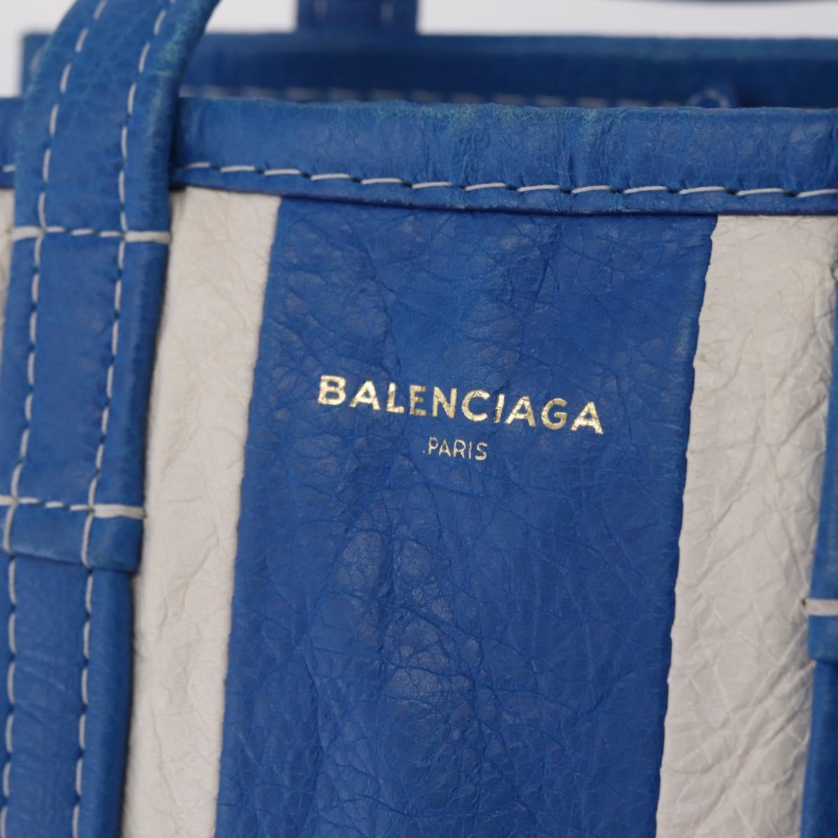 Balenciaga Bazaar Shopper XS Bag Leather 2way Blue Silver 452458 Auth 208406A
