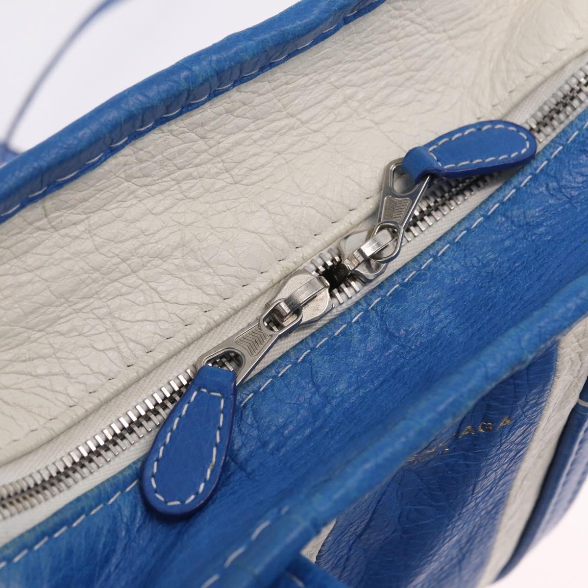 Balenciaga Bazaar Shopper XS Bag Leather 2way Blue Silver 452458 Auth 208406A