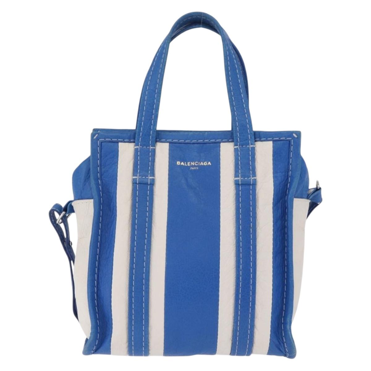 Balenciaga Bazaar Shopper XS Bag Leather 2way Blue Silver 452458 Auth 208406A
