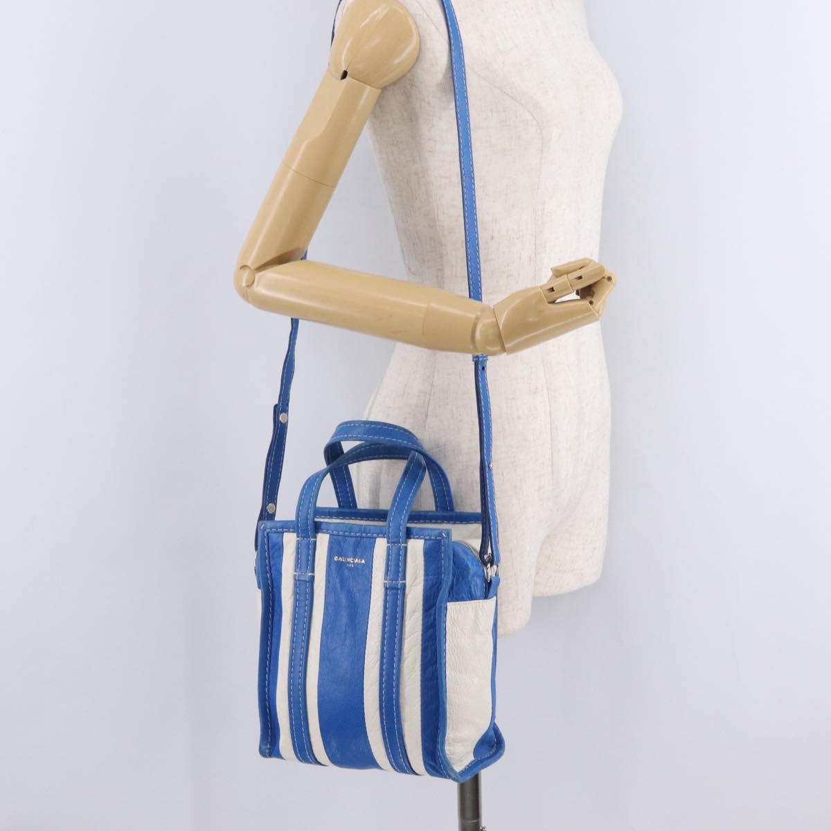 Balenciaga Bazaar Shopper XS Bag Leather 2way Blue Silver 452458 Auth 208406A