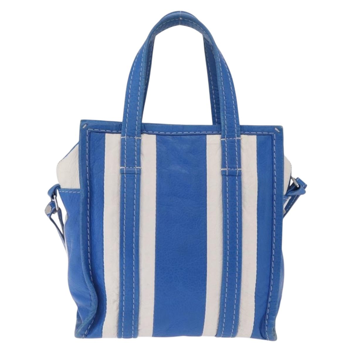 Balenciaga Bazaar Shopper XS Bag Leather 2way Blue Silver 452458 Auth 208406A