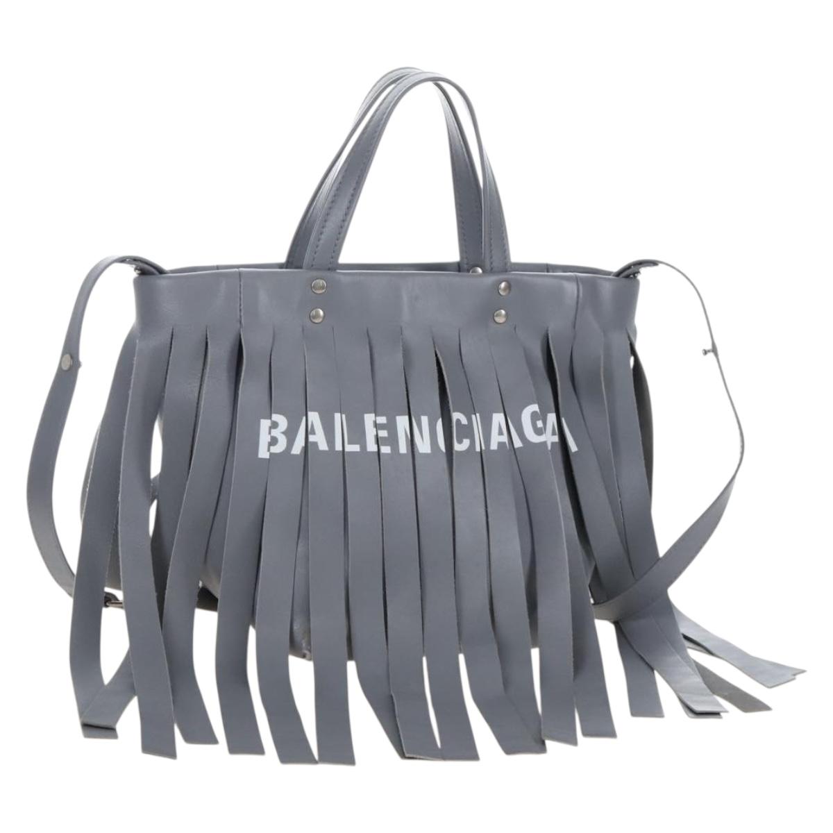Balenciaga Laundry Cabas Hand Bag Leather 2way Gray Silver 517842 Auth 208407A