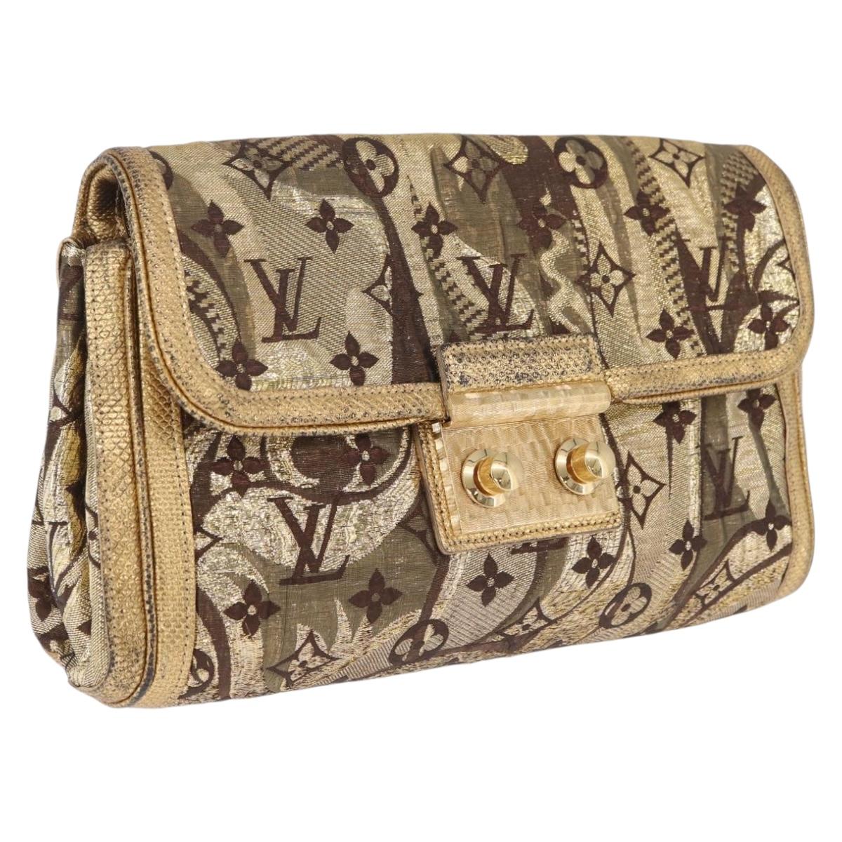 LOUIS VUITTON Monogram Brocade Tari Clutch Bag Gold M93142 LV Auth 208412V