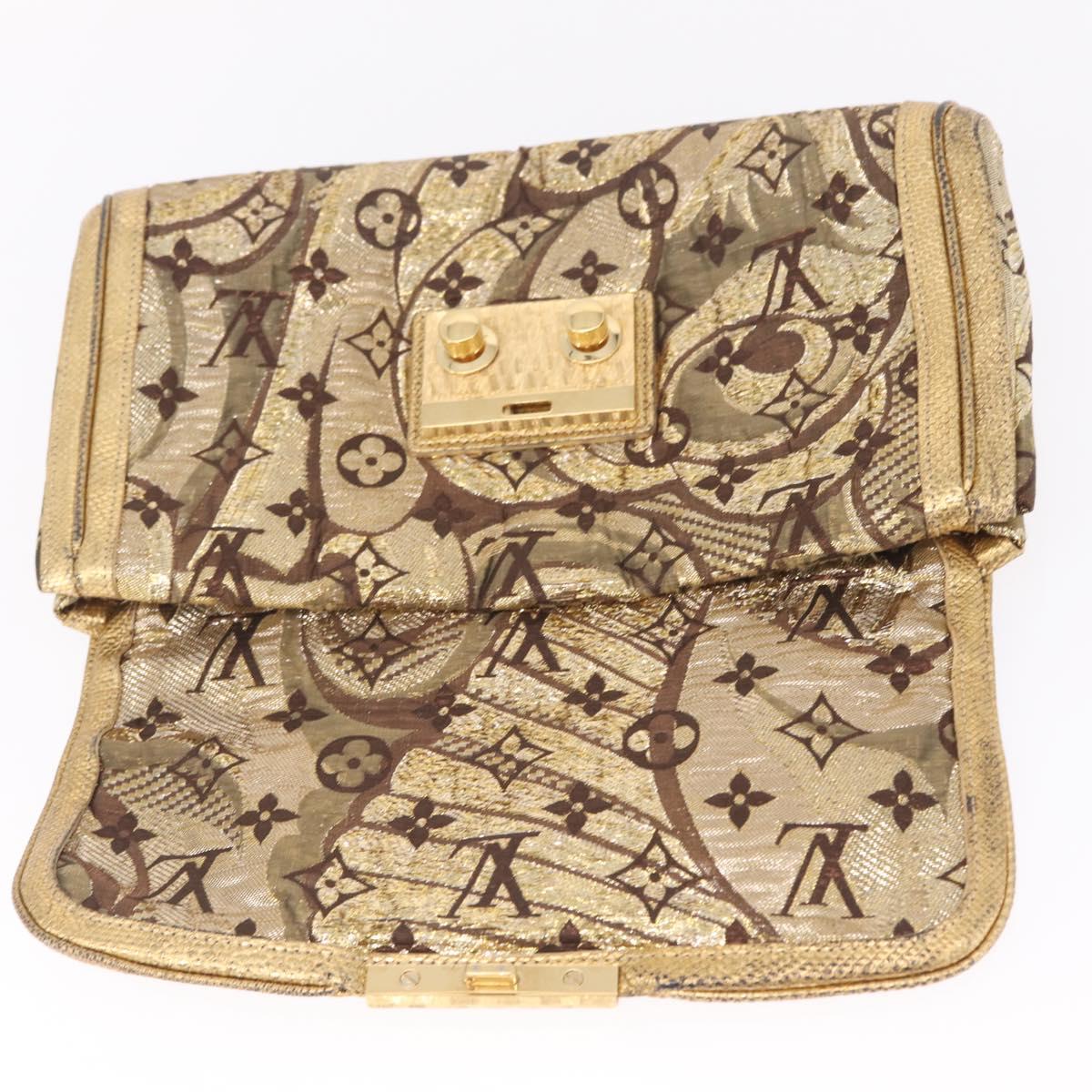 LOUIS VUITTON Monogram Brocade Tari Clutch Bag Gold M93142 LV Auth 208412V