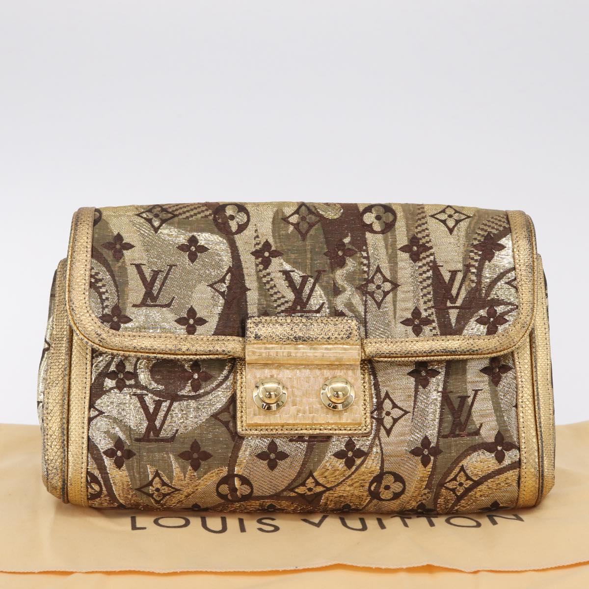 LOUIS VUITTON Monogram Brocade Tari Clutch Bag Gold M93142 LV Auth 208412V