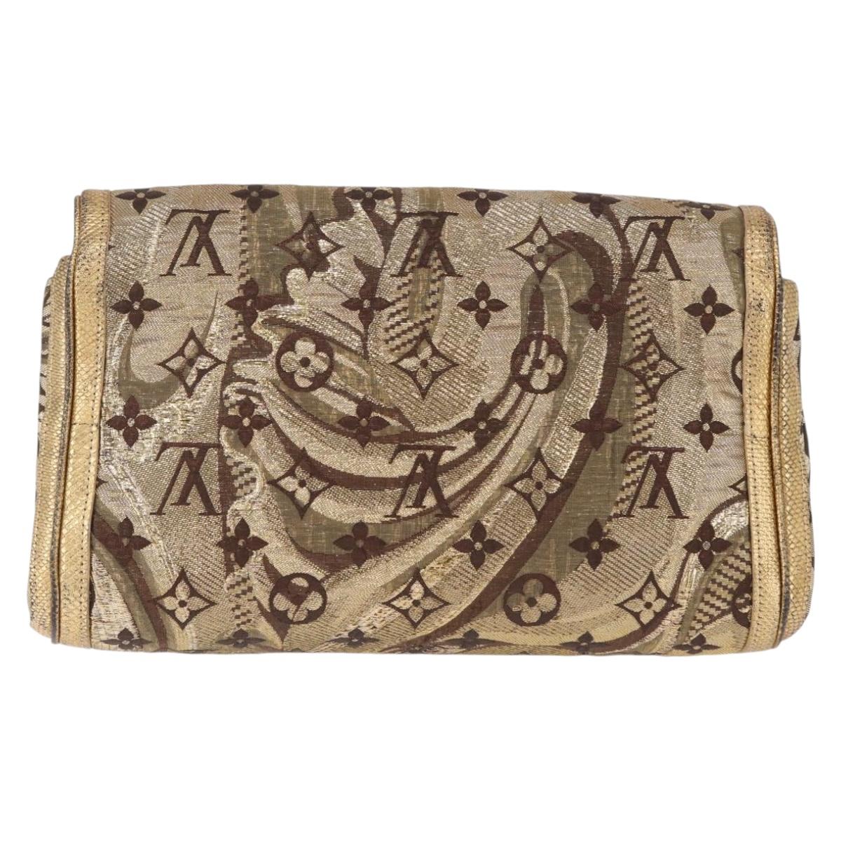 LOUIS VUITTON Monogram Brocade Tari Clutch Bag Gold M93142 LV Auth 208412V
