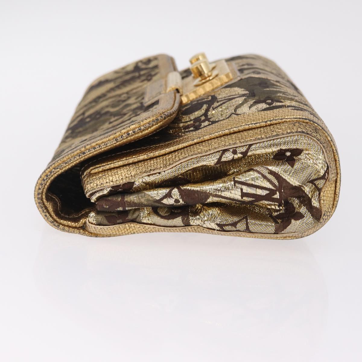 LOUIS VUITTON Monogram Brocade Tari Clutch Bag Gold M93142 LV Auth 208412V